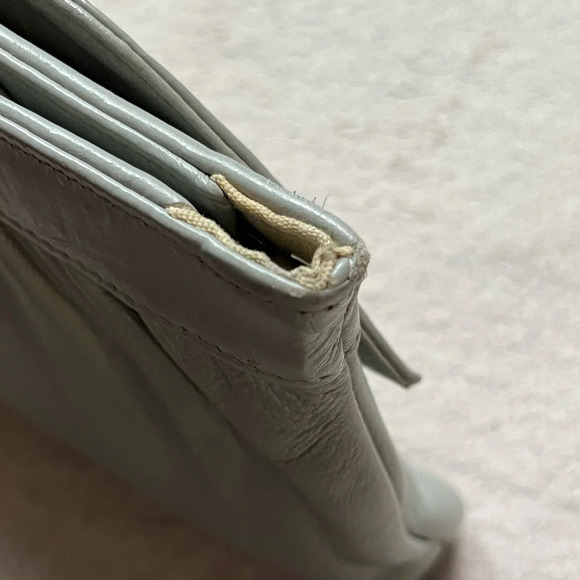 Vintage Leather/Chain Purse Bow Handbag-Grey-Clutch-Vtg-Gray-Retro-Tradwife-60s - Picture 13 of 15